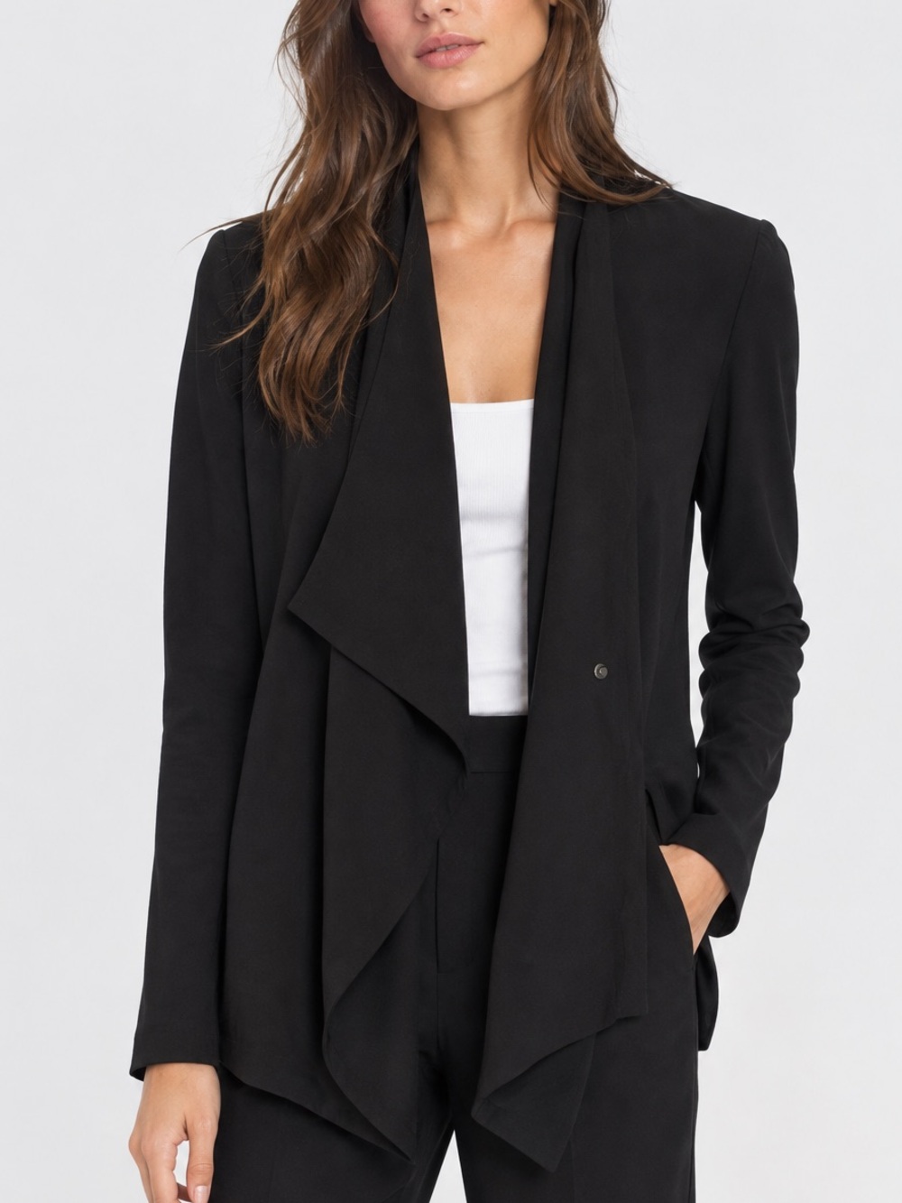 Athleta Black Draped Open-Front Blazer Jacket